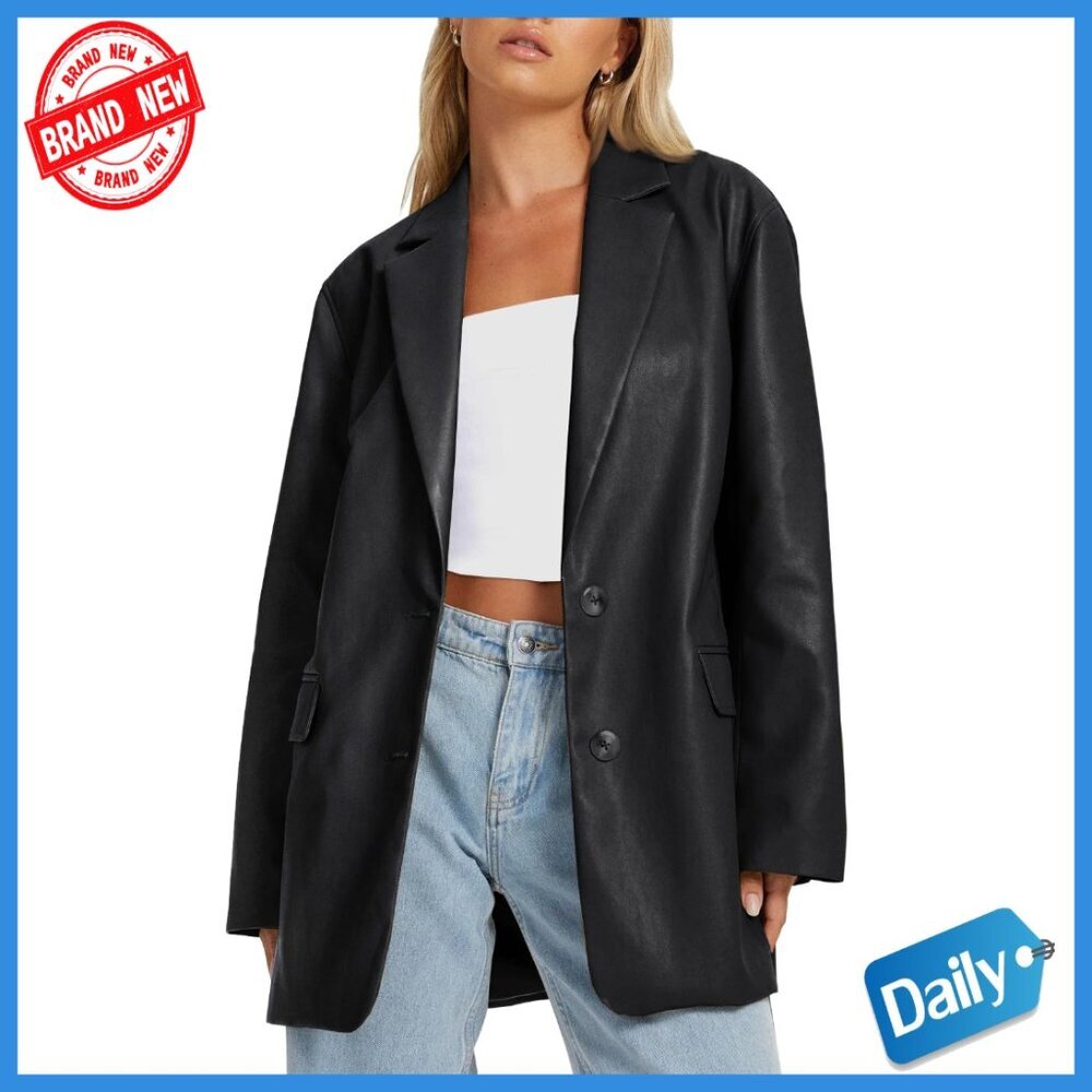 Faux Leather Motorcycle Jacket Oversized Slim Fit Bomber Coat Women
